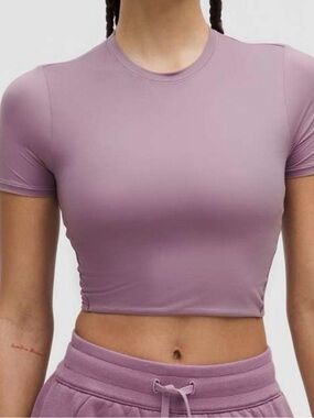 Lululemon Wundermost Ulta Soft Crew Neck Crop Tee in Lavender Lux PTP 13.5